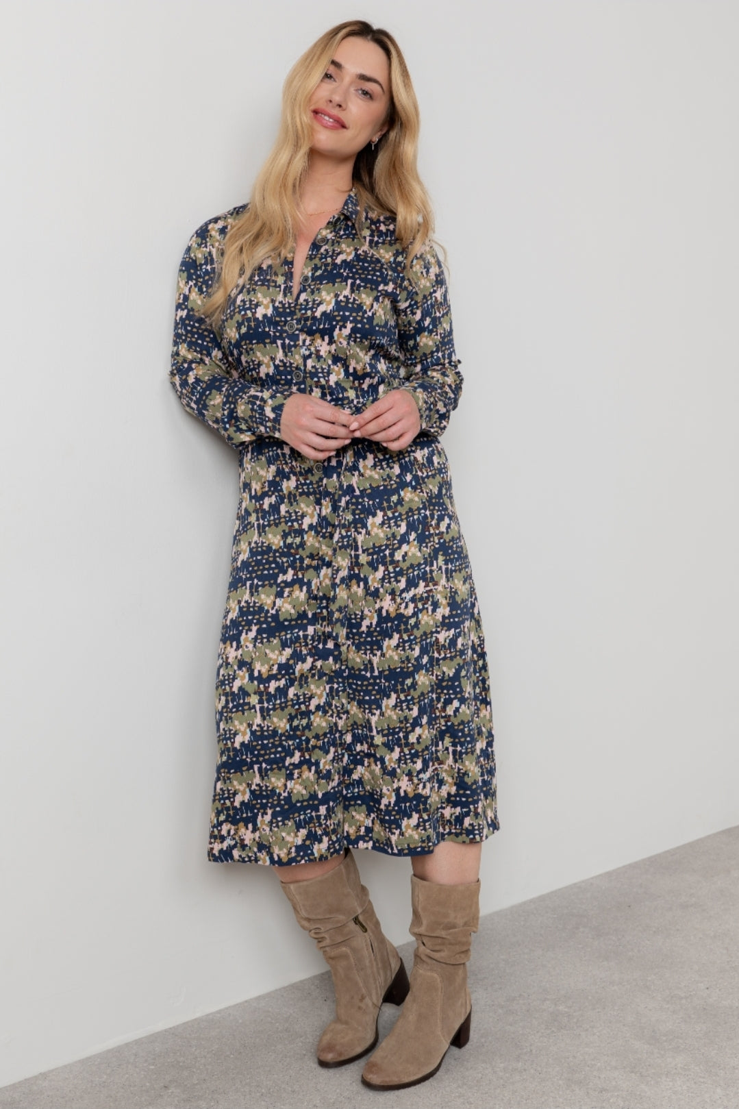 Lily and Me Anya Midi Shirt Dress Clover-White finn