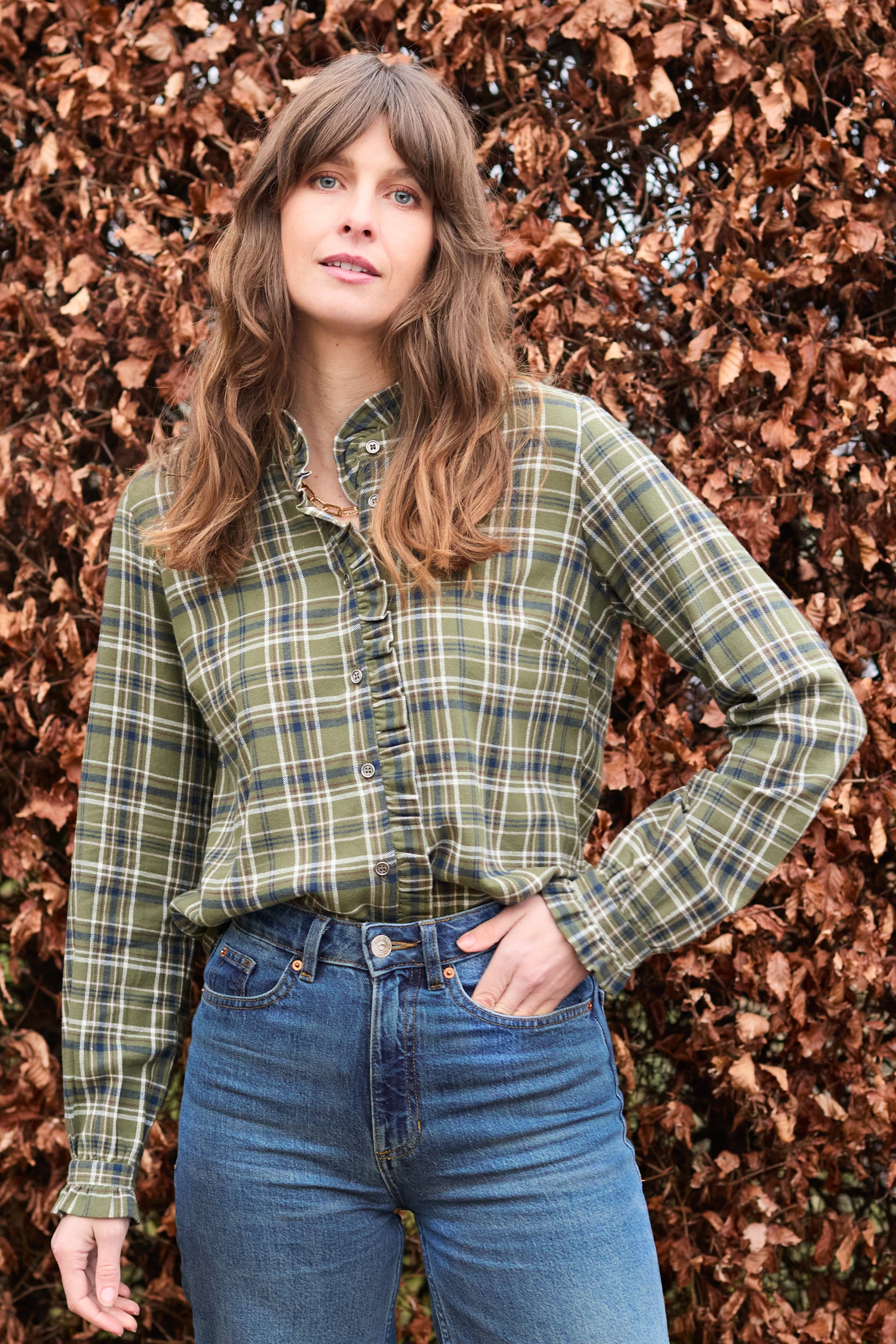 Lily and Me Sage Frill Shirt Multi Check-White finn