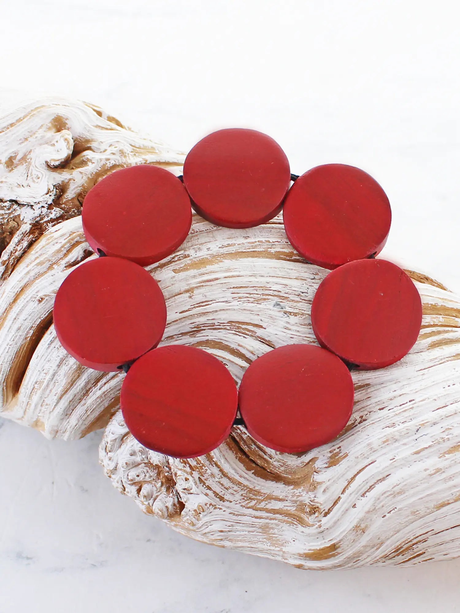 Suzie Blue Elasticated Wooden Disc Bracelet FB1509-Bracelet-White finn