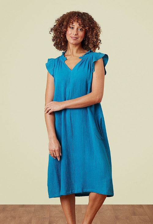 Adini Double Gauze Lucine Tunic Dress - Vivid Water-Dress-XS-