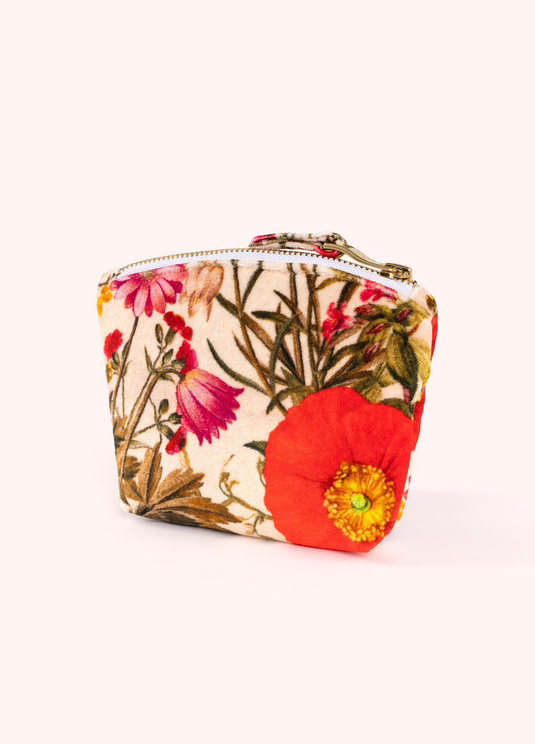 Powder Printed Velvet Mini Pouch - Fine Flowers, Cream
