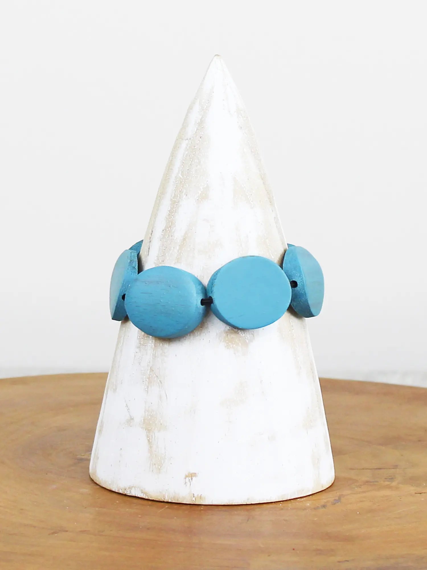 Suzie Blue FB1509 Elasticated Wooden Disc Bracelet-Bracelet-White finn