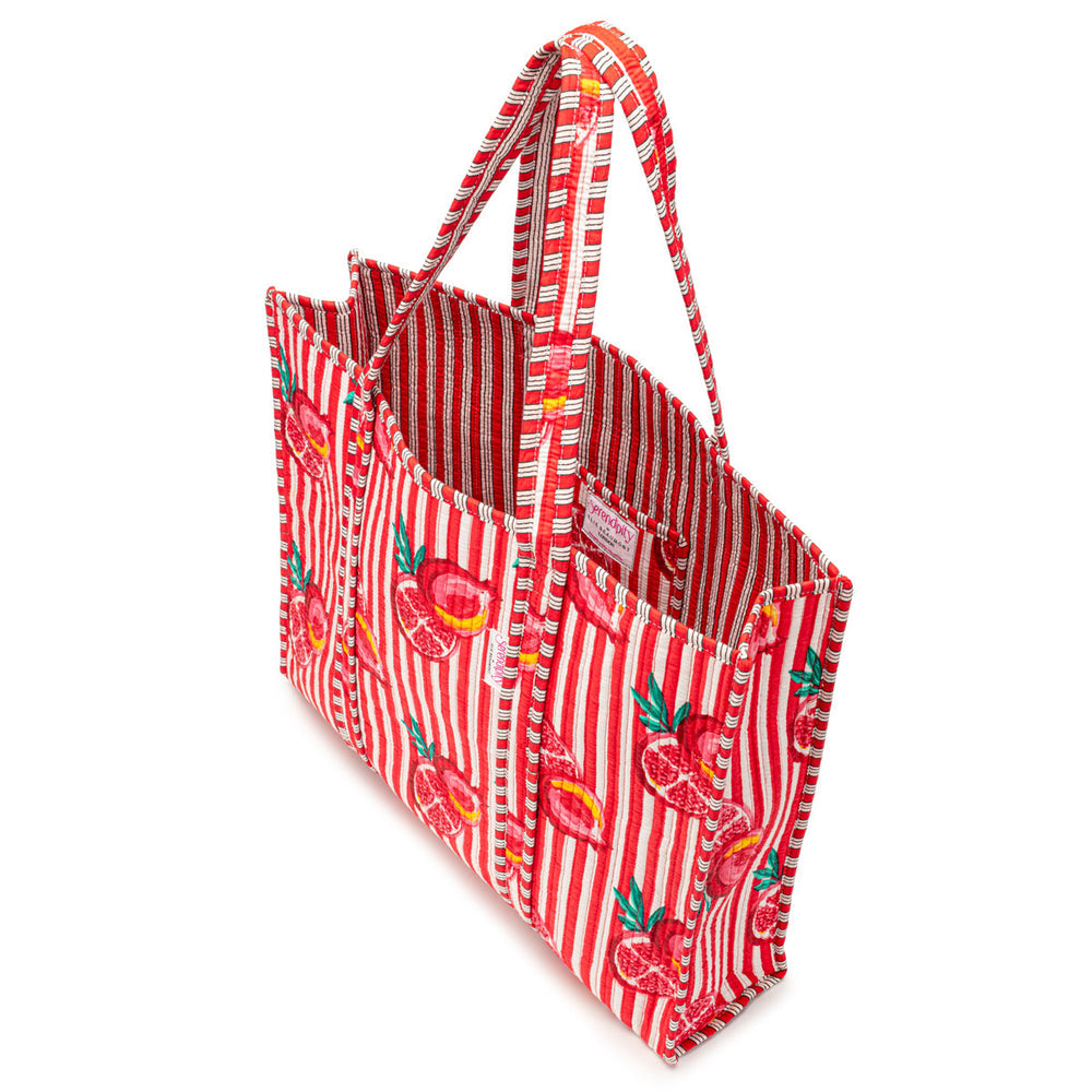 Ellie Beaumont Serendipity Cotton Quilted Tote - Pink Pomegranate