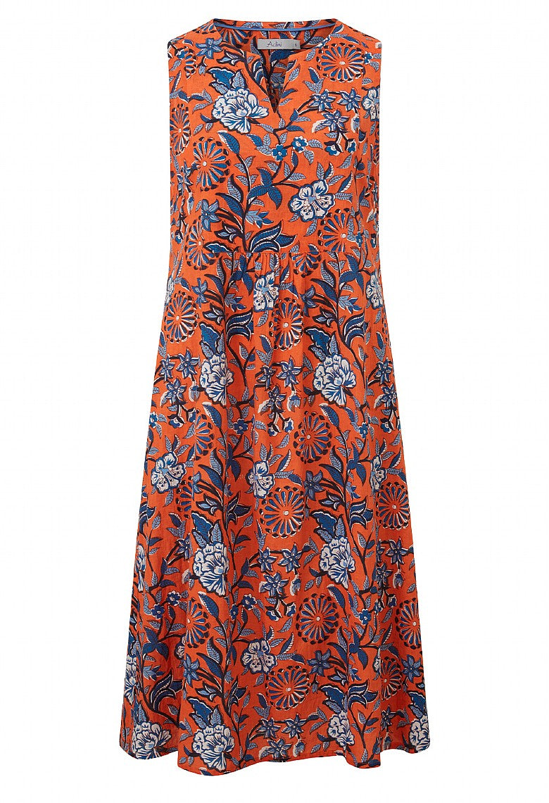 Adini Trailing Botanical Tasha Dress - Red Orange-Adini-White finn