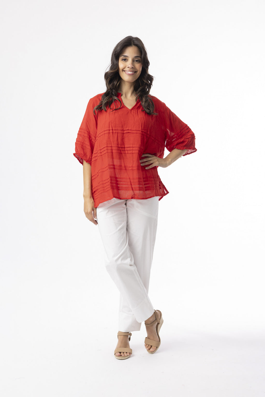 Orientique Cotton Gauze Essentials Top Pleated-Orientique-White finn
