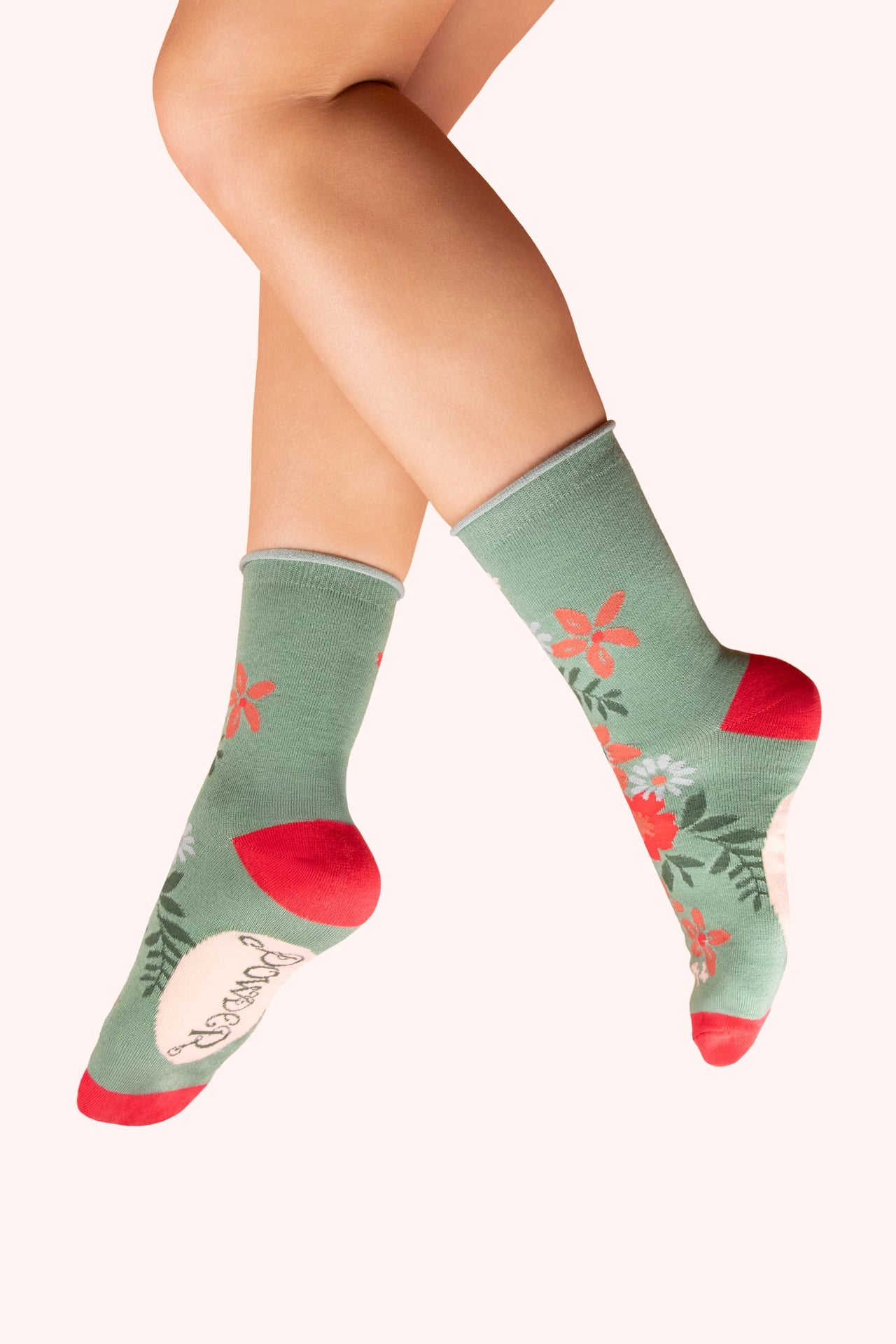 Powder Ankle Socks - Floral Spray, Olive