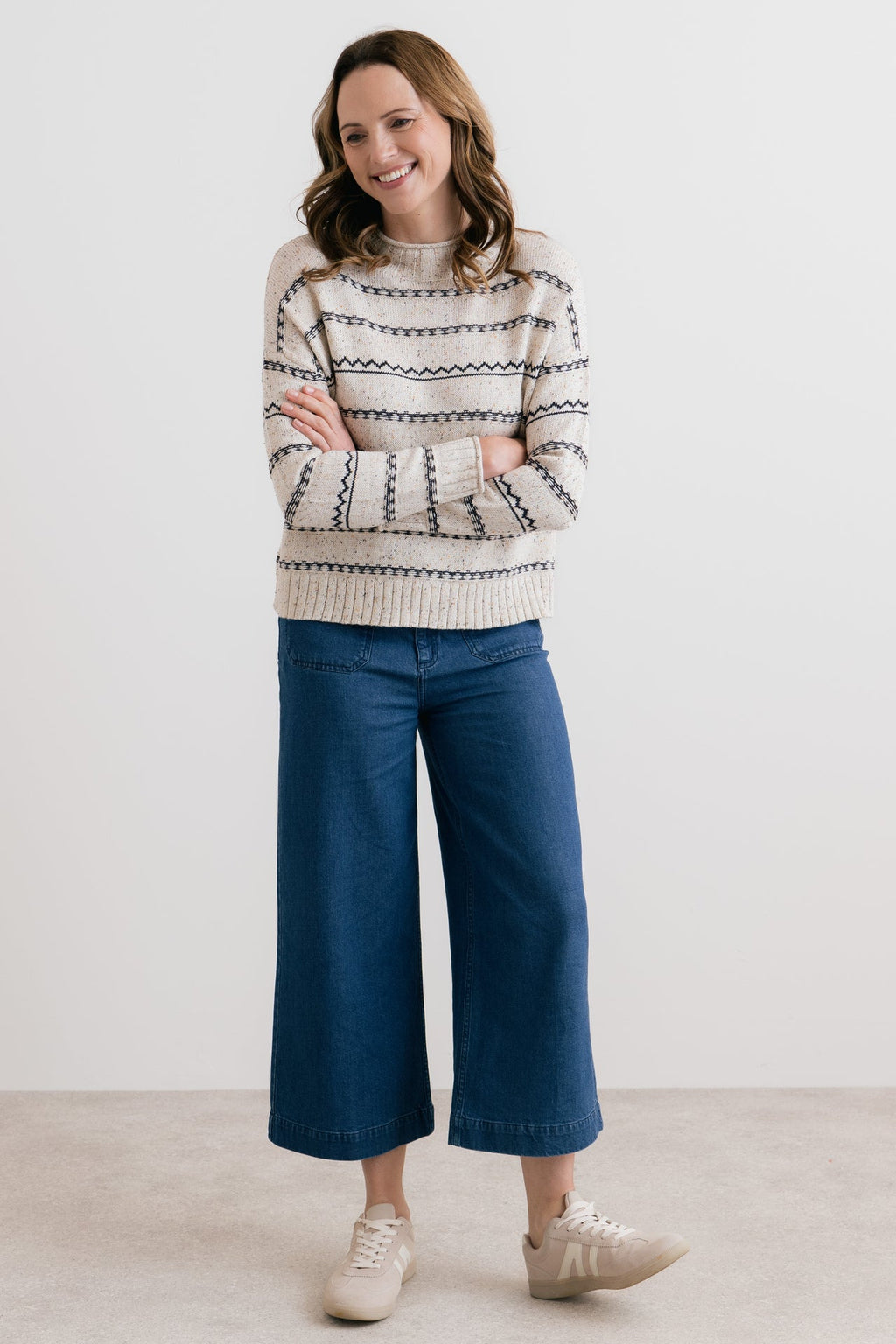 Lily and Me Kirstie Flecked Knit Stripe Knit Jumper Ecru-Lily and Me-White finn