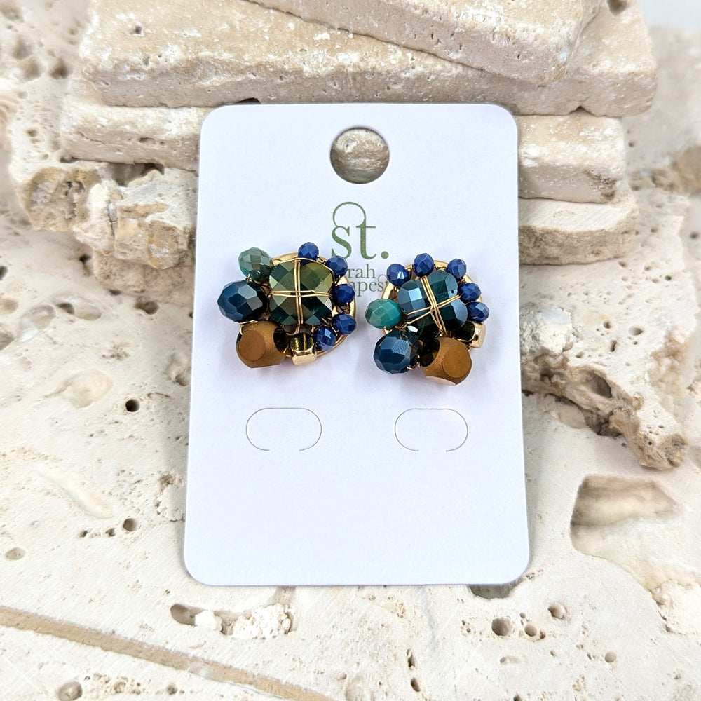 Luxury beaded  Blue Mix earrings HZ186E