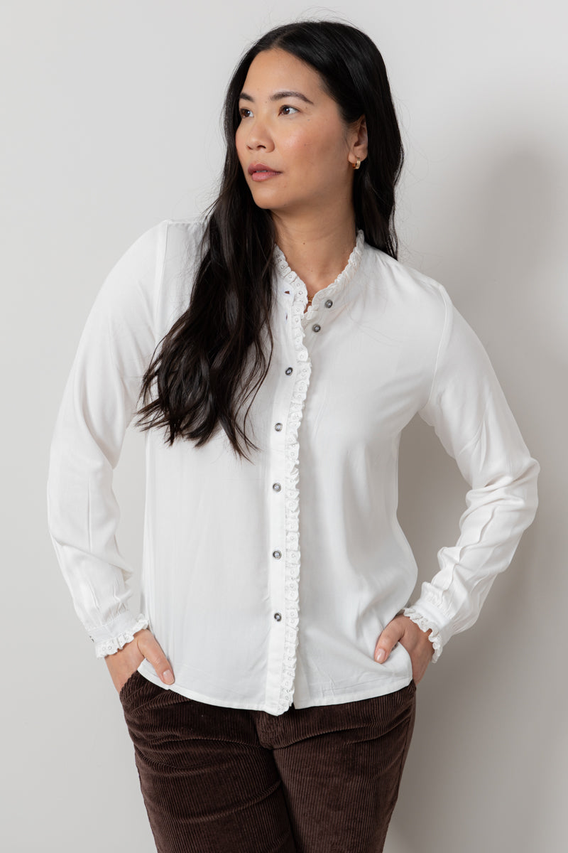 Lily and Me Sage Frill Blouse Plain-White finn