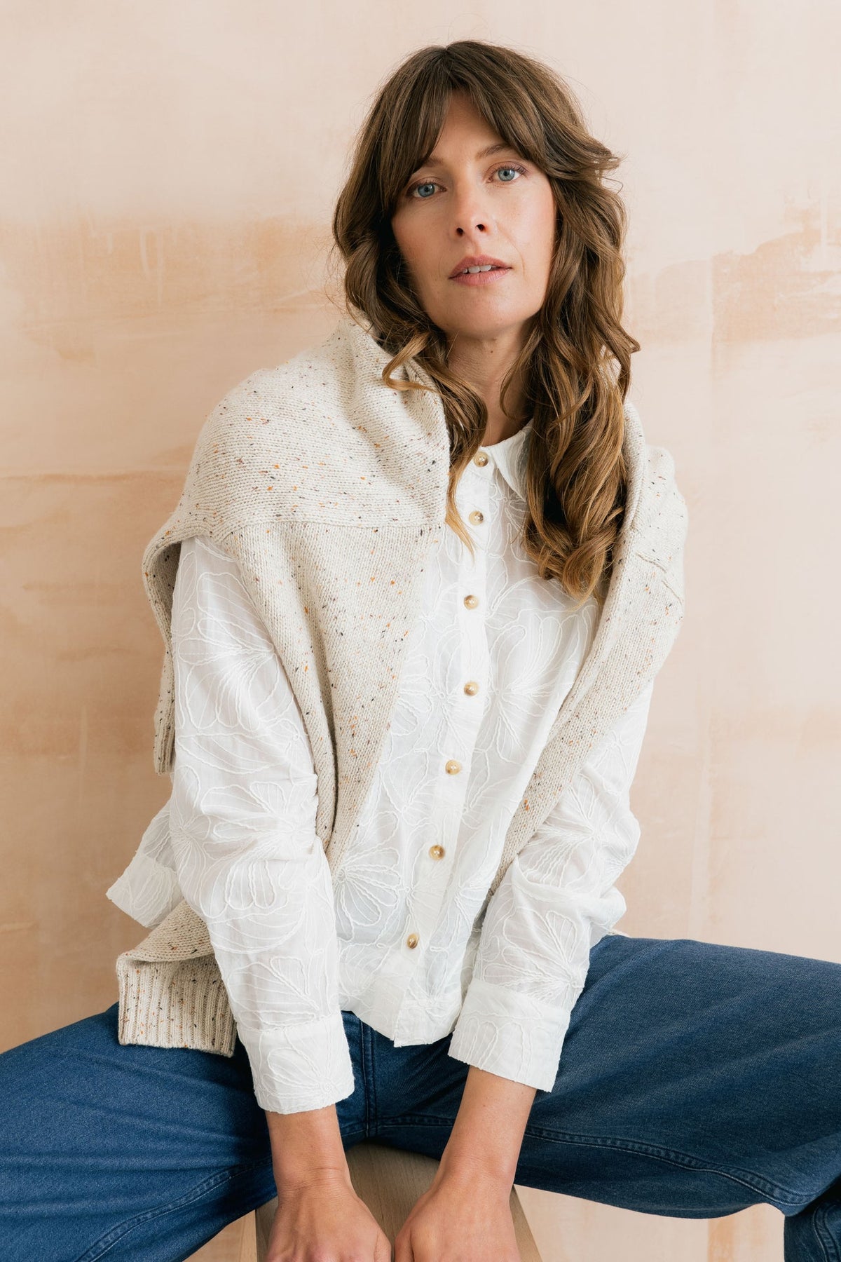 Lily and Me Bracken Embroidered Boxy Shirt White