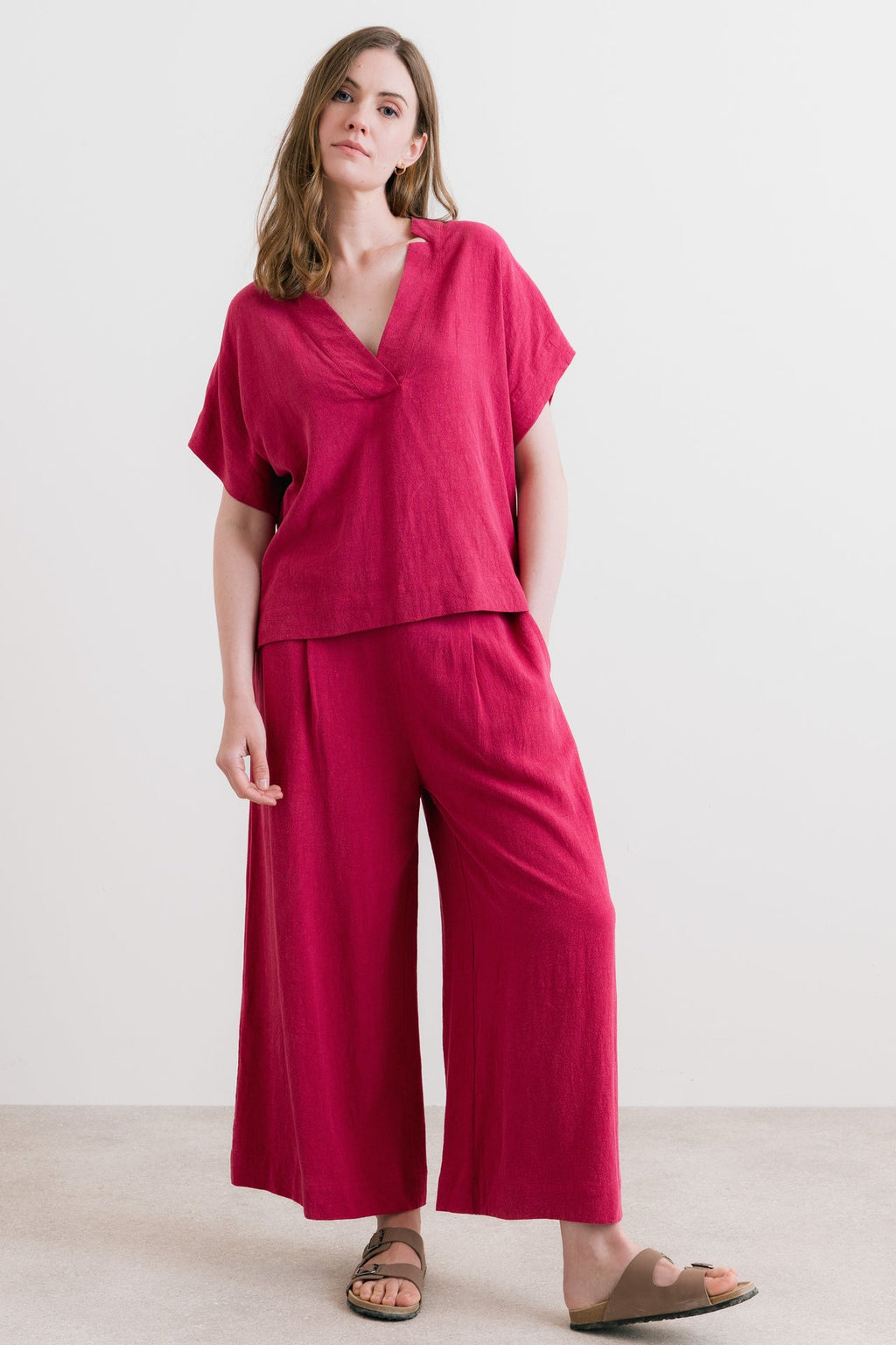 Lily and Me Summer Wide Leg Linen Blend Culottes-Trousers-8-Boysenberry-