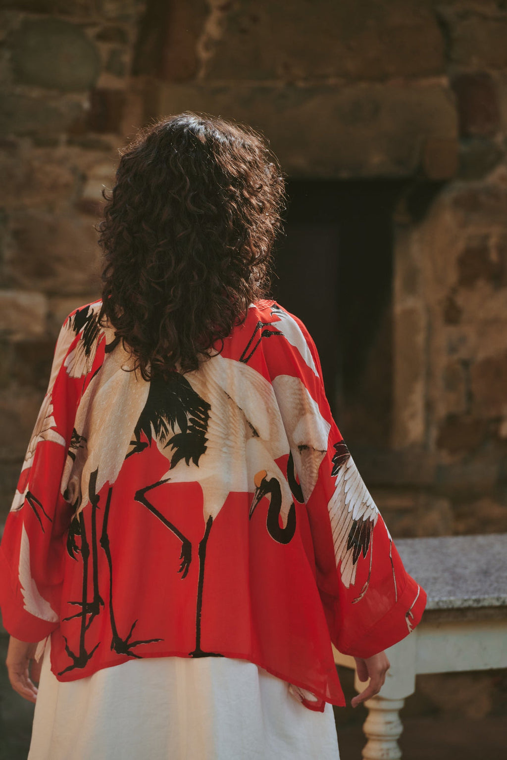 One Hundred Stars Stork Scarlet Kimono-One Hundred Stars-White finn