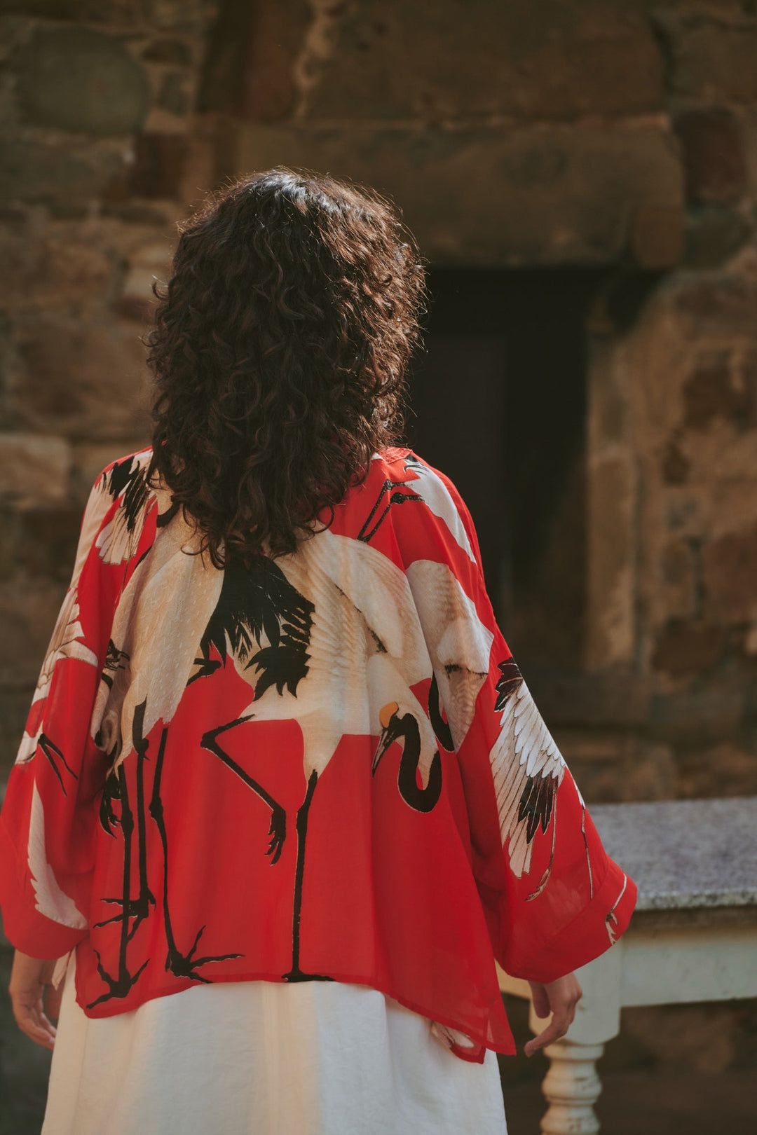 One Hundred Stars Stork Scarlet Kimono-One Hundred Stars-White finn