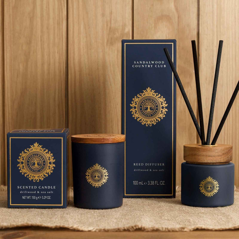Sandalwood Country Club Driftwood and Sea Salt Candle 150g-Somerset Toiletries-White finn