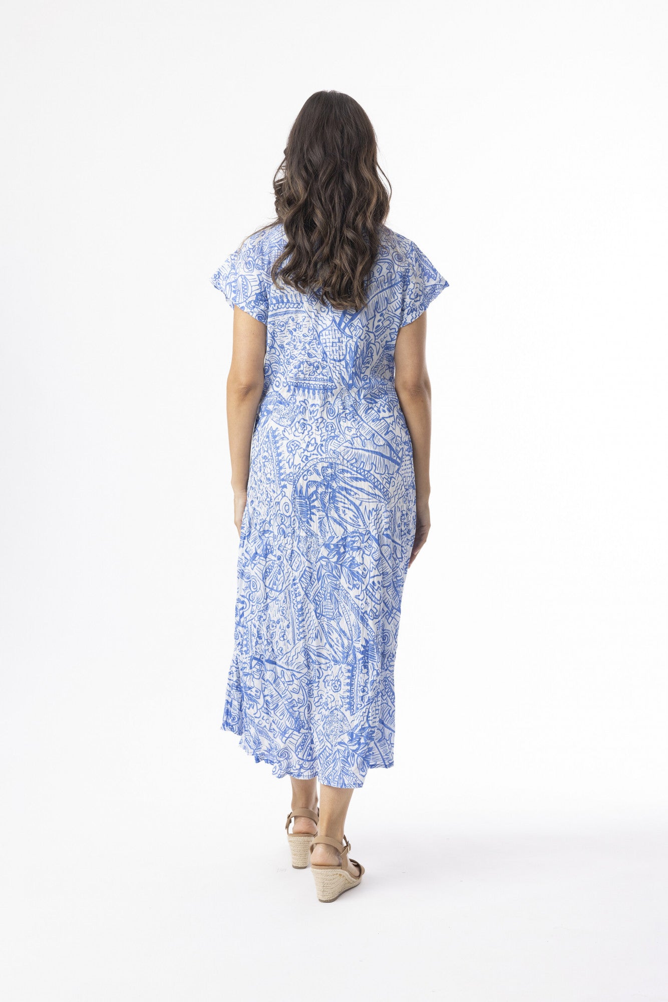 Orientique Aksharay Blue Dress Bias Pockets-Orientique-White finn