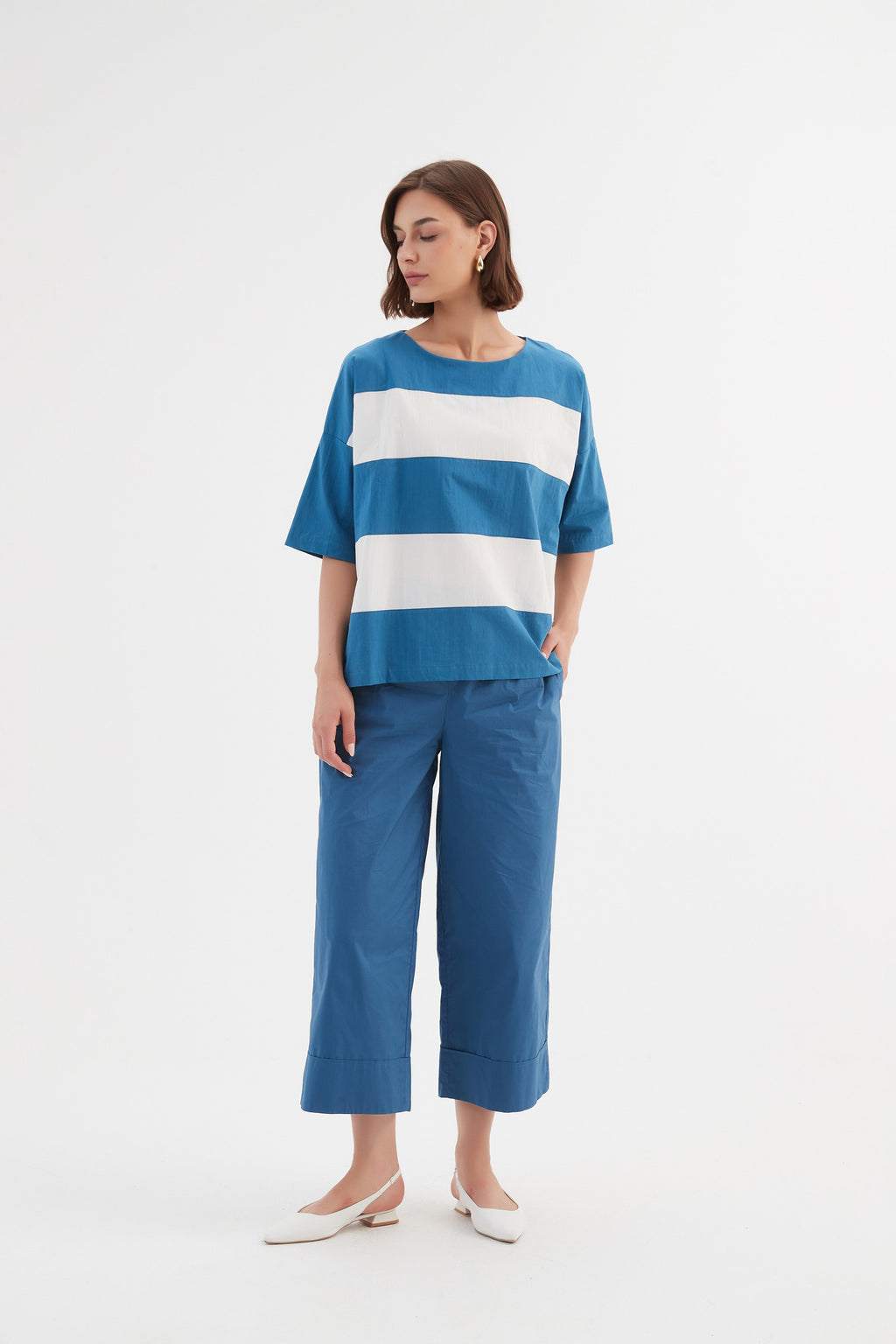 Tirelli Boxy Stripe Top-White finn