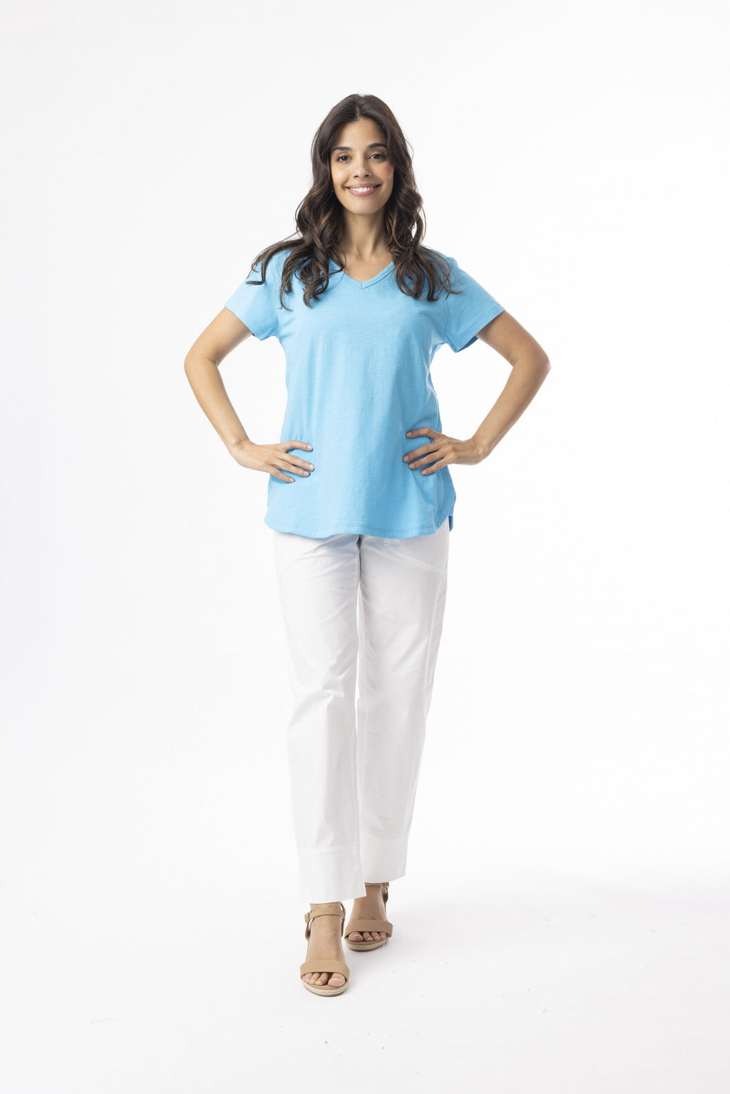 Orientique Knit Essentials Tee V-White finn -White finn