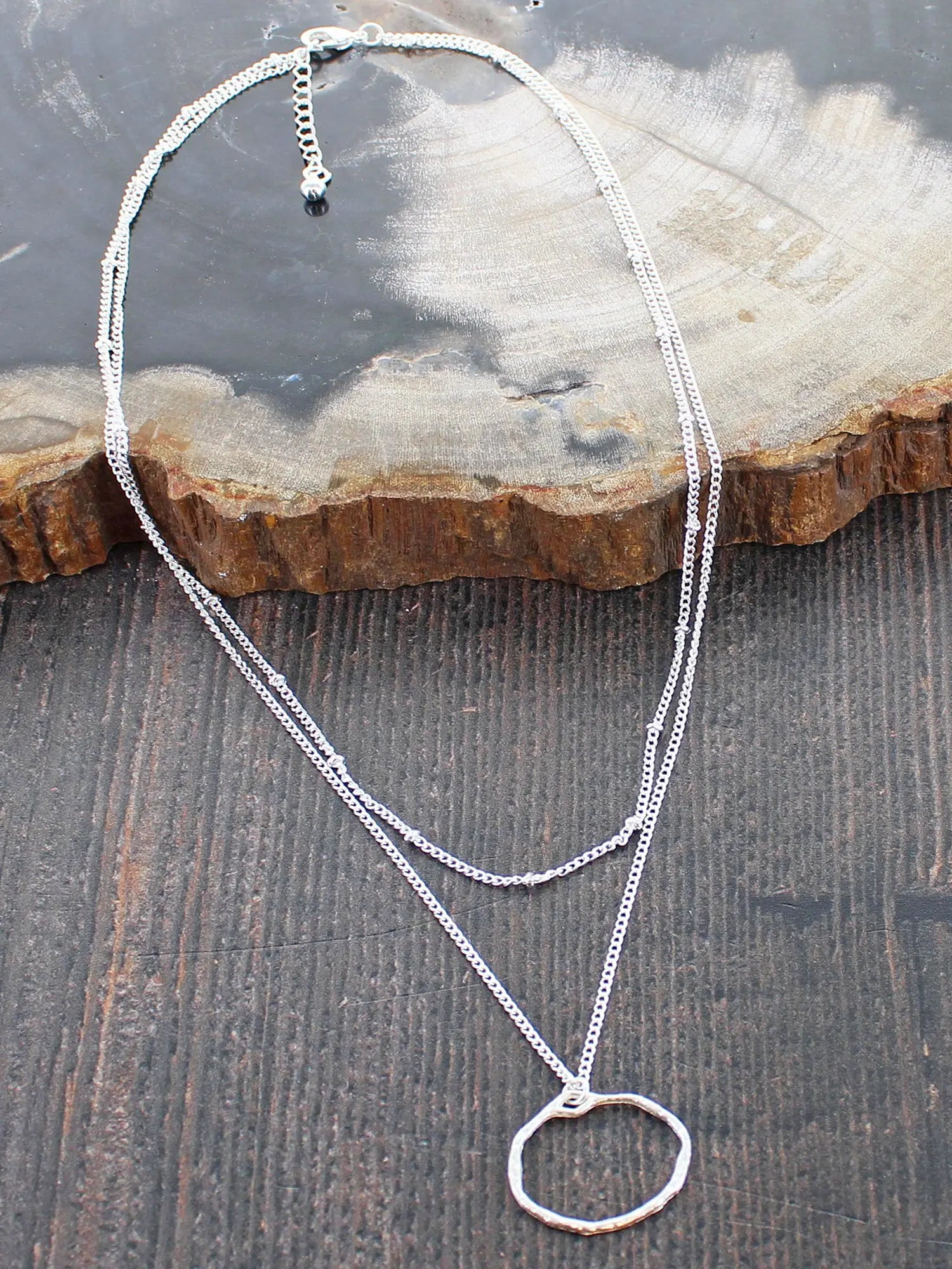 Suzie Blue GP477 DOUBLE CHAIN NECKLACE WITH RING PENDANT-Necklace-White finn