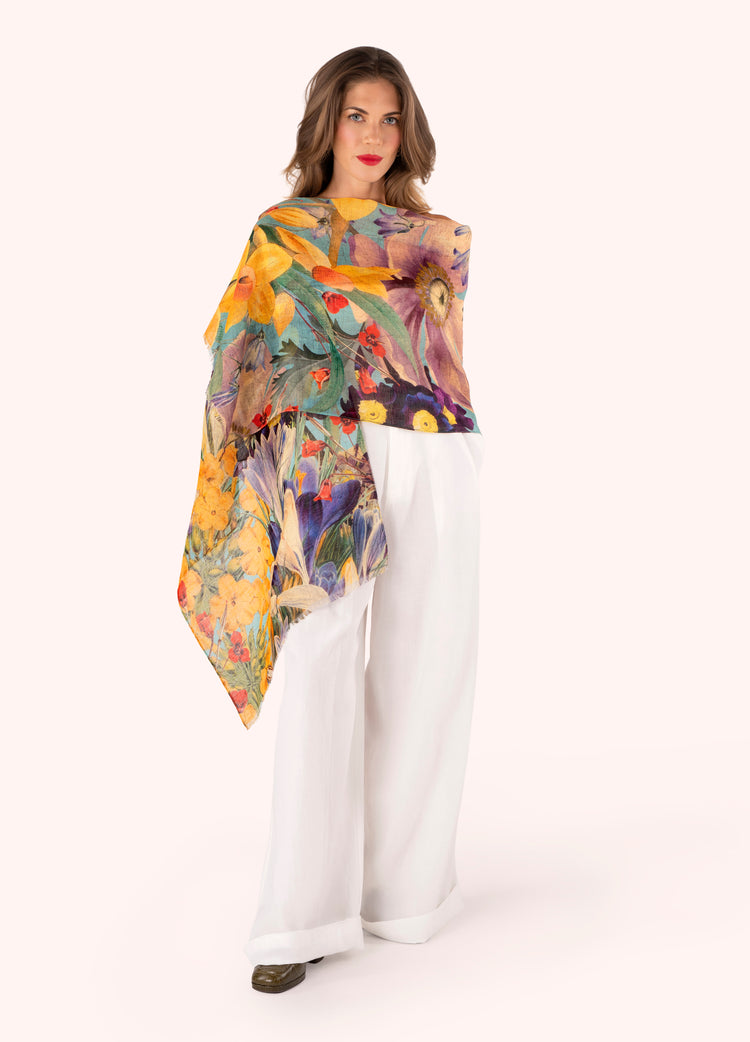 Powder Linen/Cotton Scarf - Spring Flora-Powder-White finn