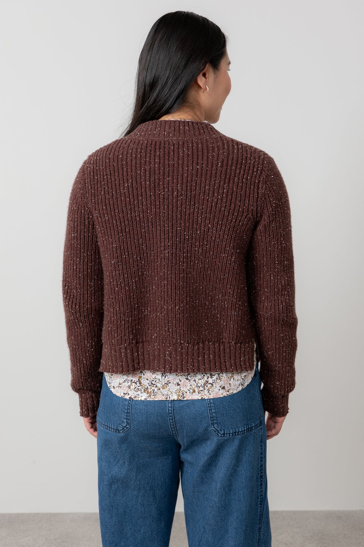 Lily and Me June Rib Cardigan Fleck Knit-White finn