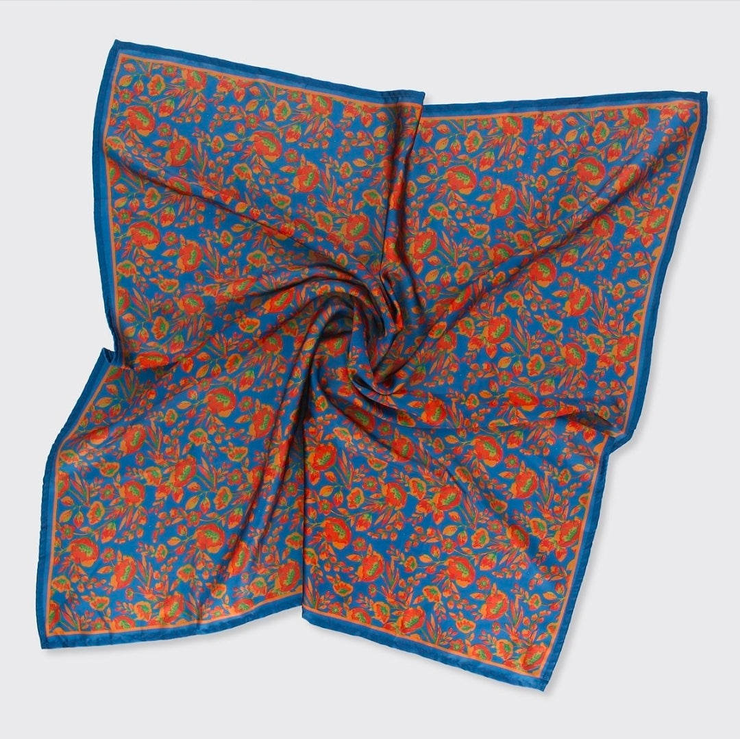 Maeve Floral Square Scarf - Teal/Rust