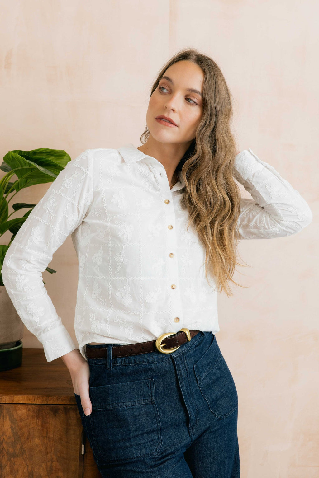 Lily and Me Patsy Embroidered Patchwork Shirt White