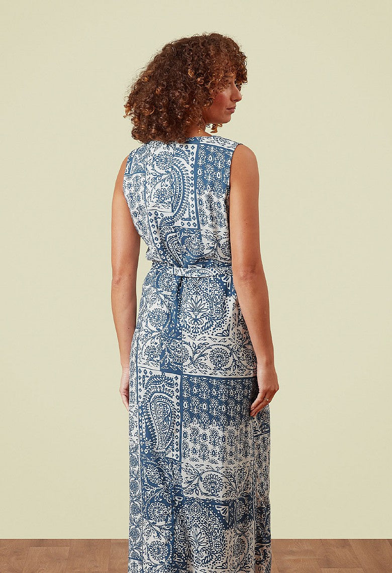 Adini Patched Paisley Tazmine Dress - Starlight Blue-Adini-White finn