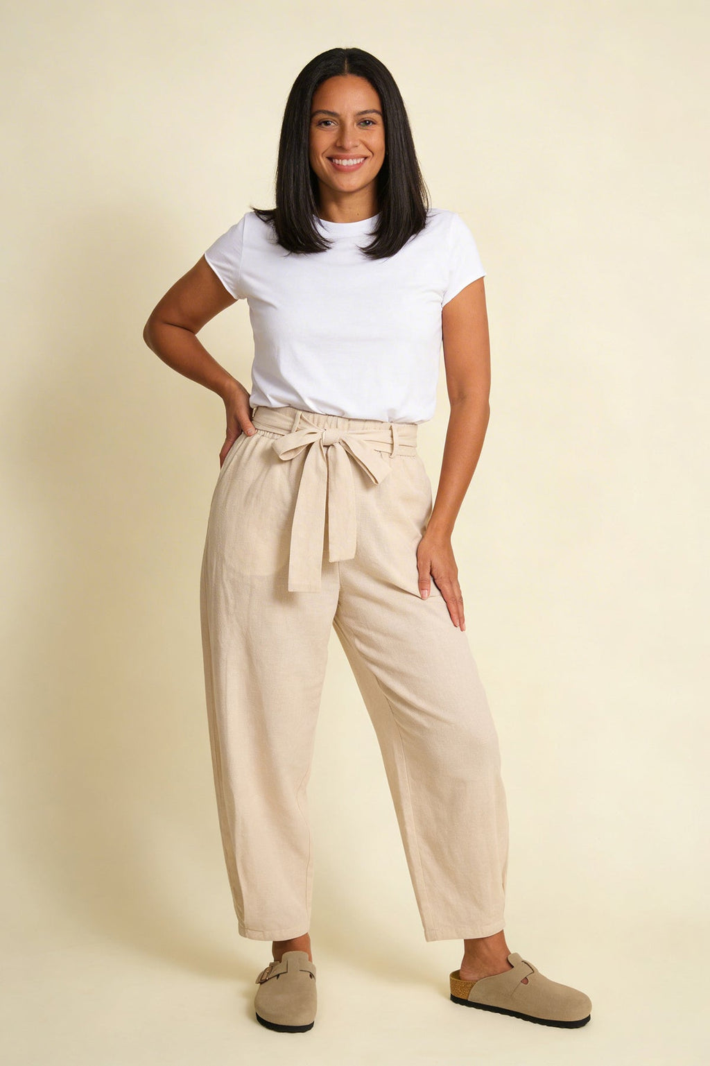 Pretty Vacant Bobbi Trousers in Linen - Sand-Pretty Vacant-White finn