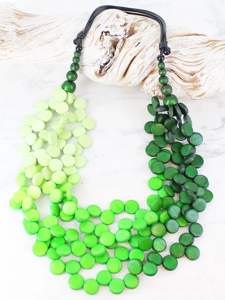 MULTI-STRAND WOODEN DISC CLUSTER NECKLACE UJ6401