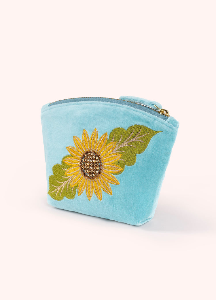 Powder Embroidered Velvet Mini Pouch - Summer Sunflower-Powder-White finn