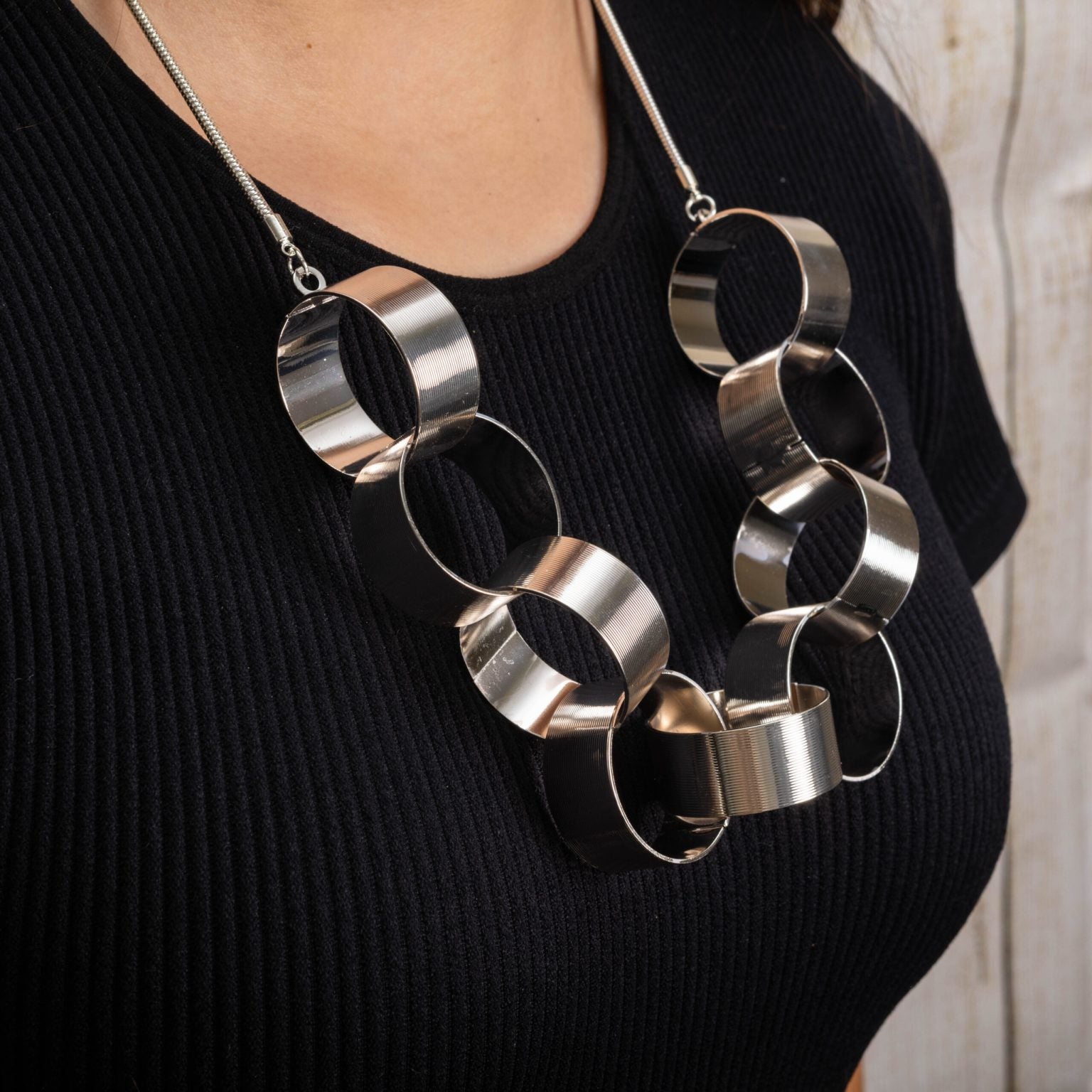 Chunky Statement Silver Linked Loop Necklace NK368SIL