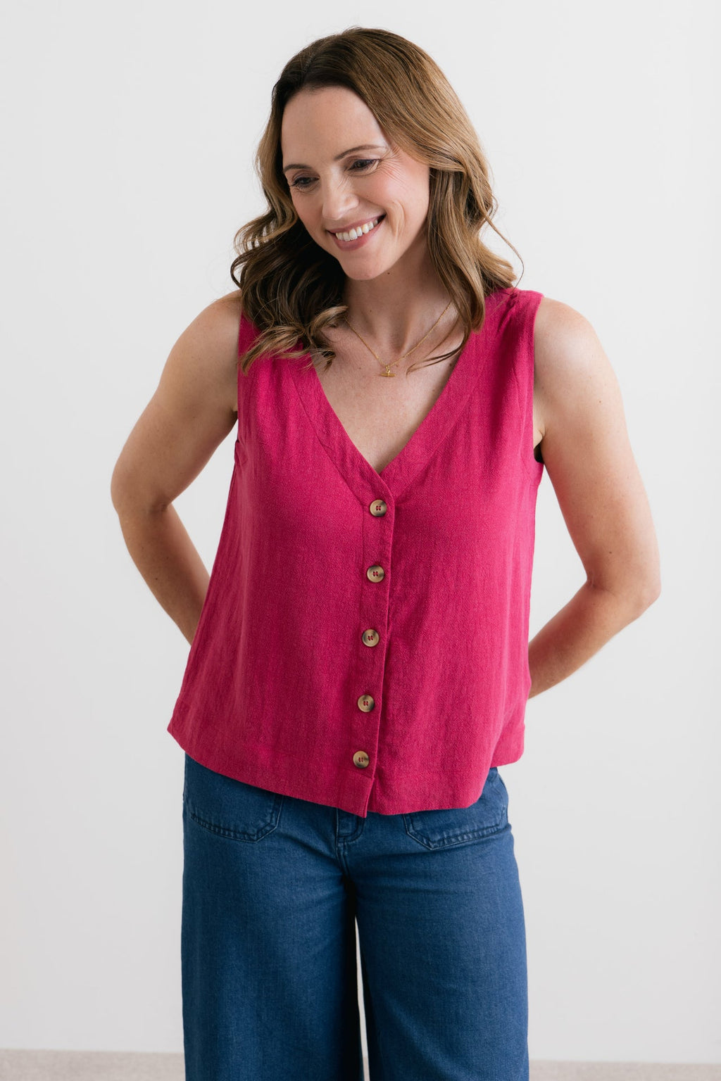 Lily and Me Allium Two Way Button Through Vest-Shirts & Tops-8-Boysenberry-