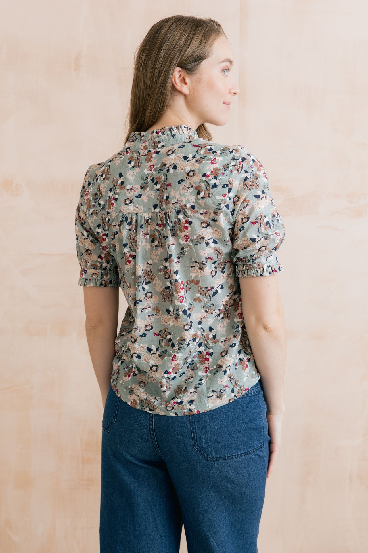 Lily and Me Wren Printed Frill Blouse Ocean-Shirts & Tops-10-Ocean-