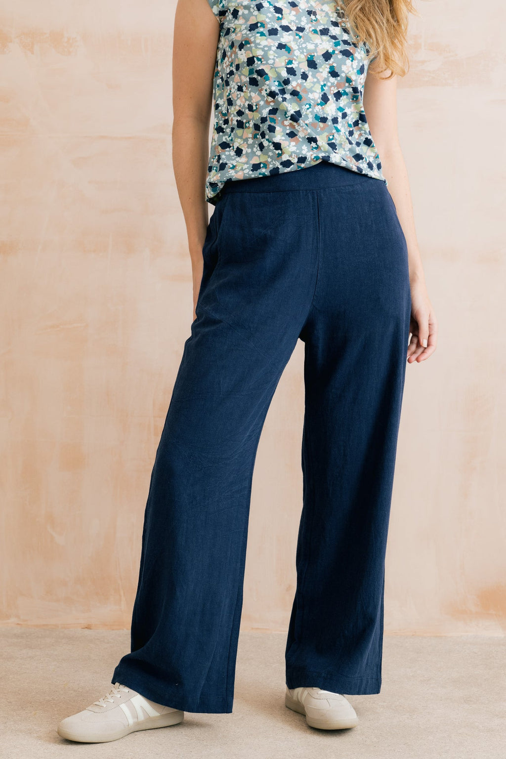 Lily and Me Grace Wide Leg Linen Blend Trousers-Trousers-8-Navy-