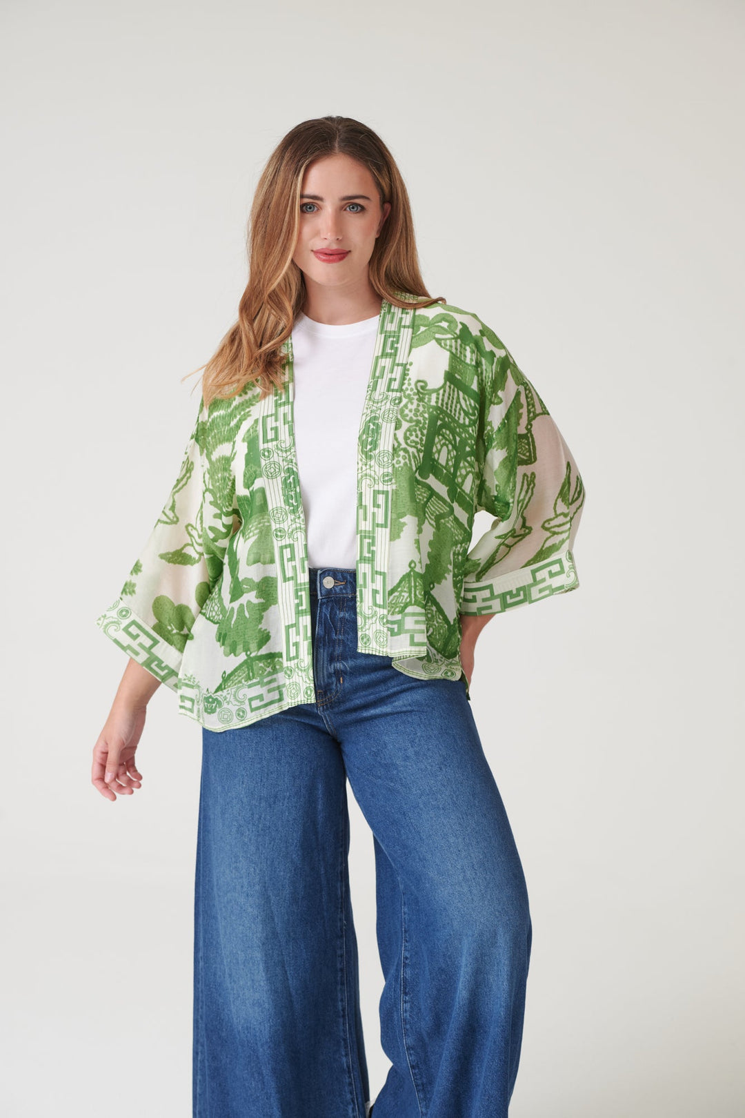 One Hundred Stars Giant Willow Green Kimono-One Hundred Stars-White finn