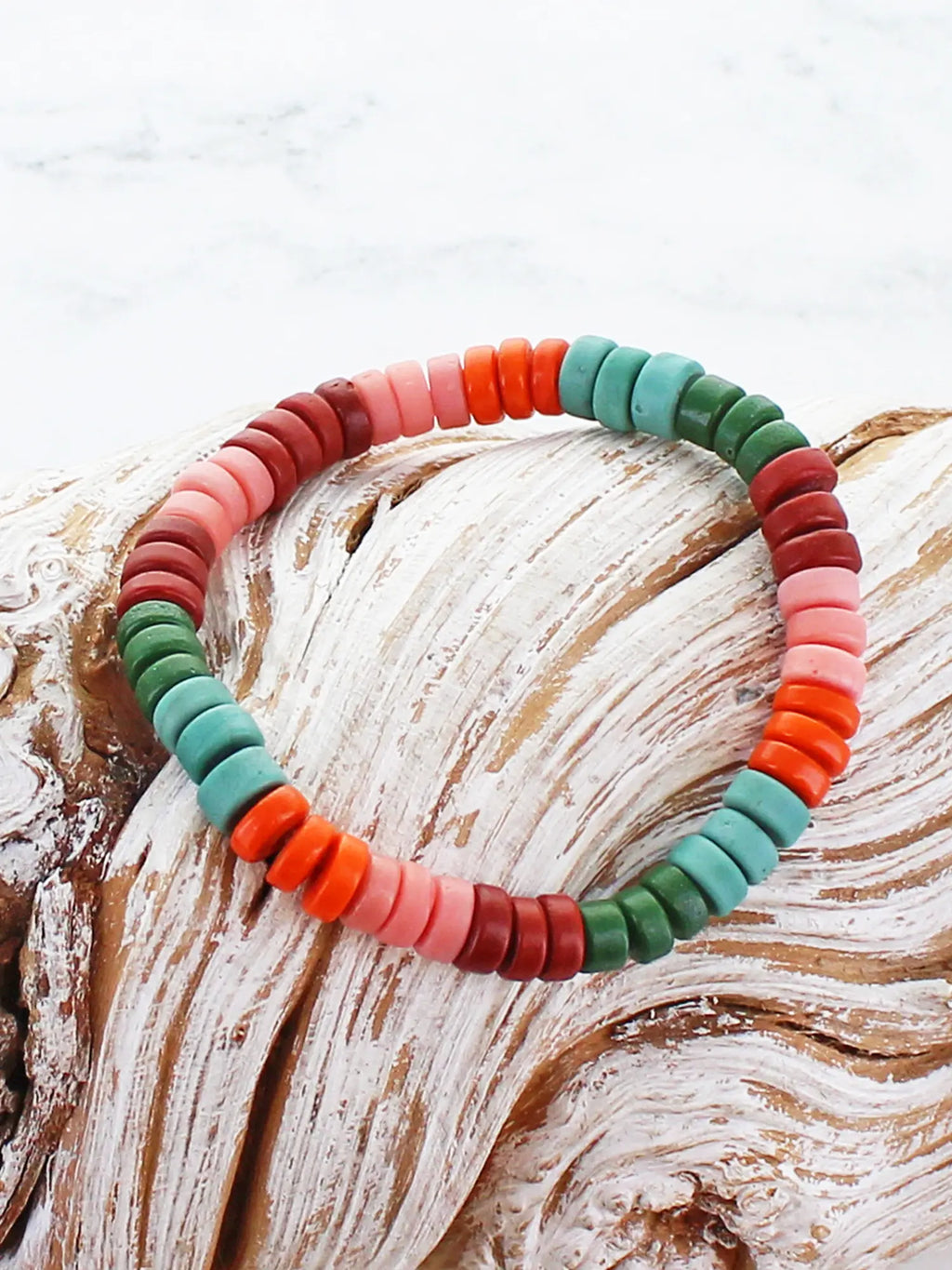 Suzie Blue MIXED COLOUR RECYCLED GLASS BEAD BRACELET BB6502-Suzie Blue-White finn