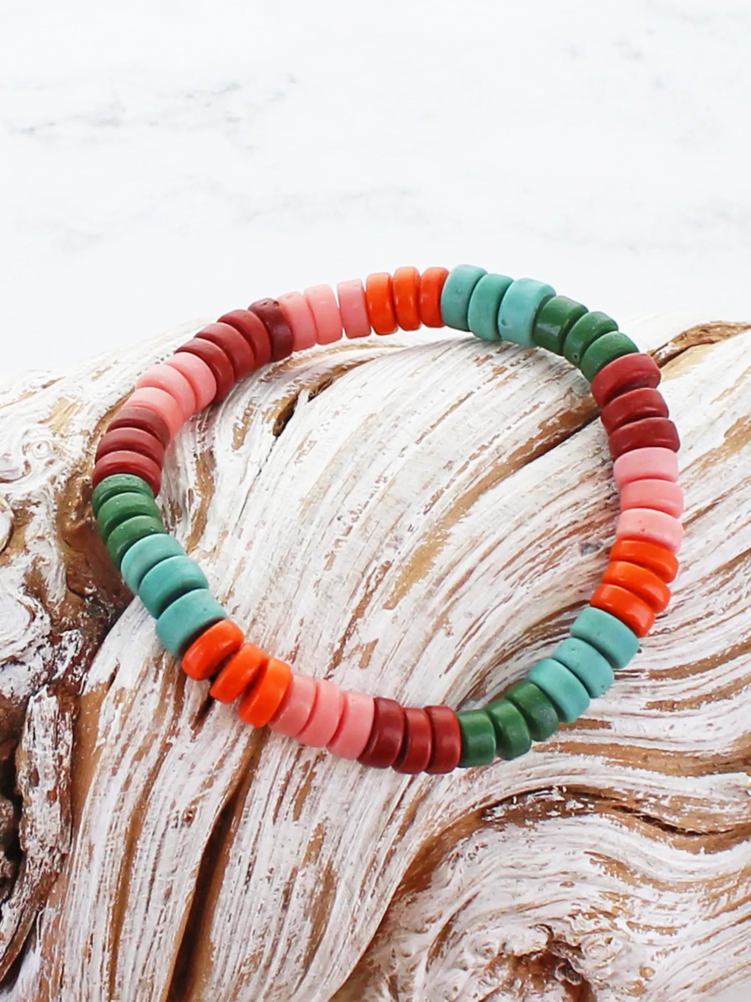 Suzie Blue MIXED COLOUR RECYCLED GLASS BEAD BRACELET BB6502-Suzie Blue-White finn
