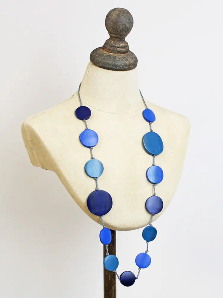 Suzie Blue FB6402 Long Wooden Disc Necklace