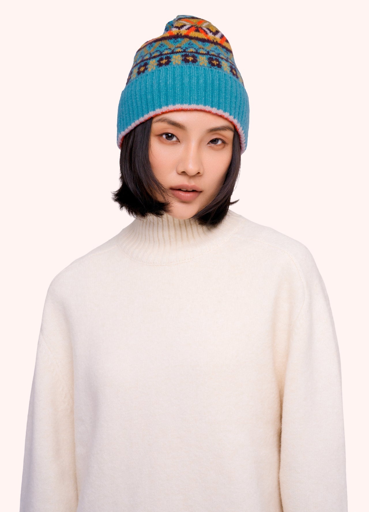 Powder Fair Isle Beanie, Teal Mix