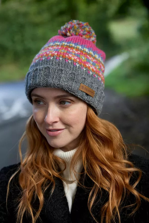 Pachamama Iona Roll Back Bobble Beanie-Pachamama-White finn