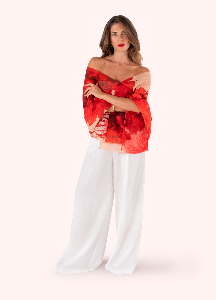 Powder Linen/Cotton Scarf - Rouge Blooms-Powder-White finn