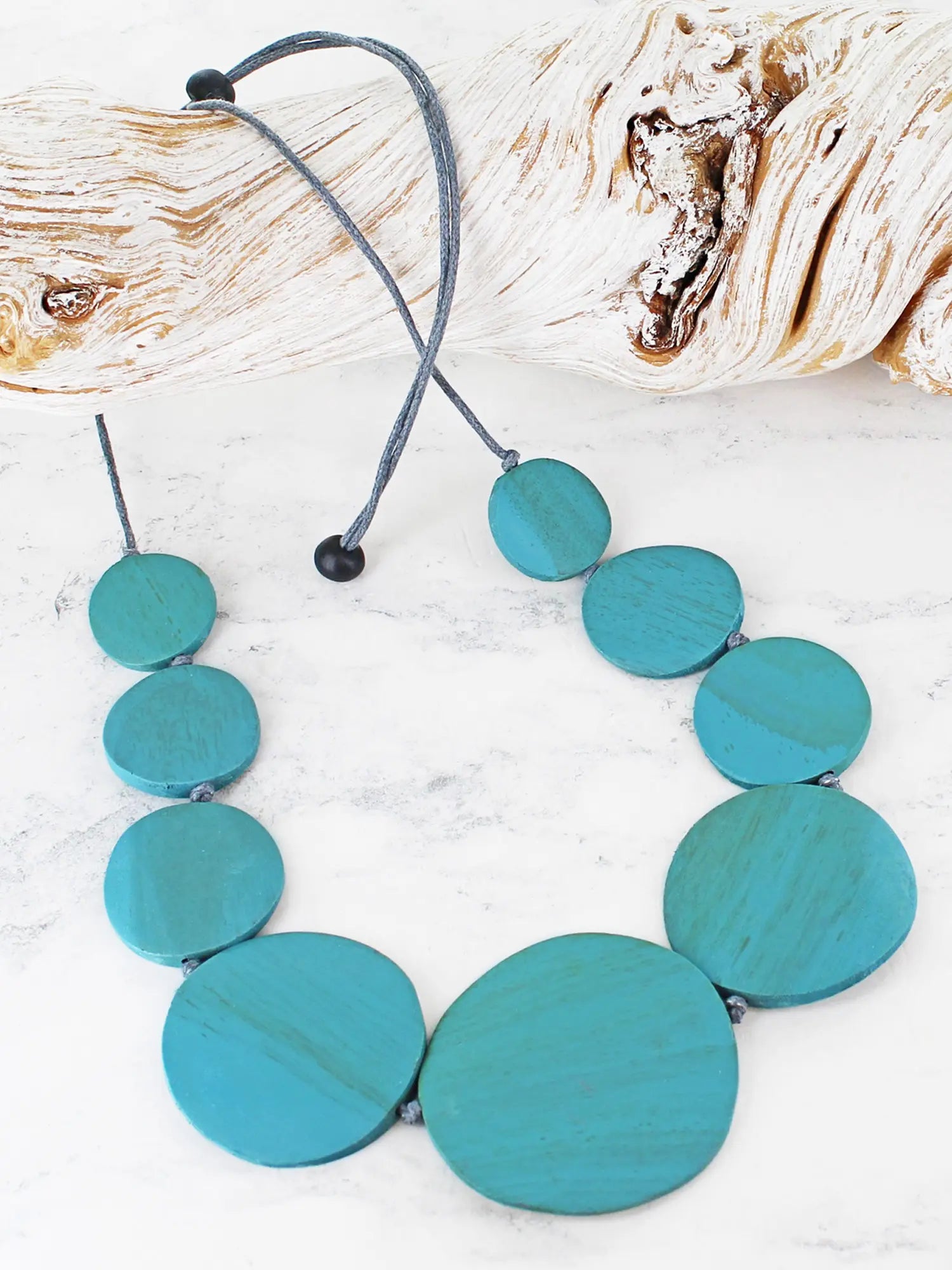 Suzie Blue FB1508 Overlapping Wooden Disc Necklace-Necklace-White finn