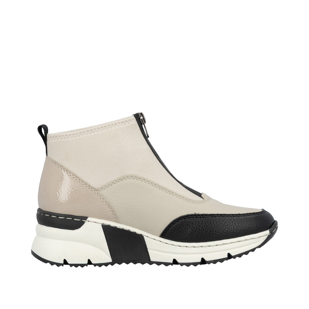 Rieker Cream Contrast Zip Boot N6352-Footwear-White finn