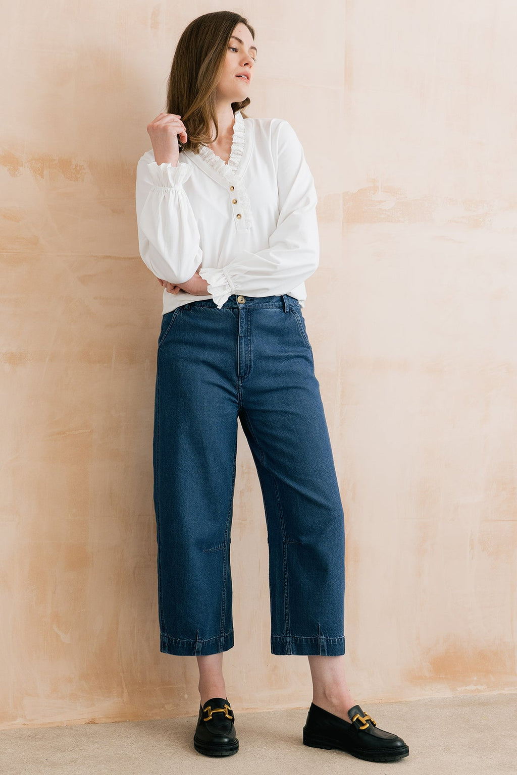 Lily and Me Georgia Barrel Leg Denim Jeans Blue
