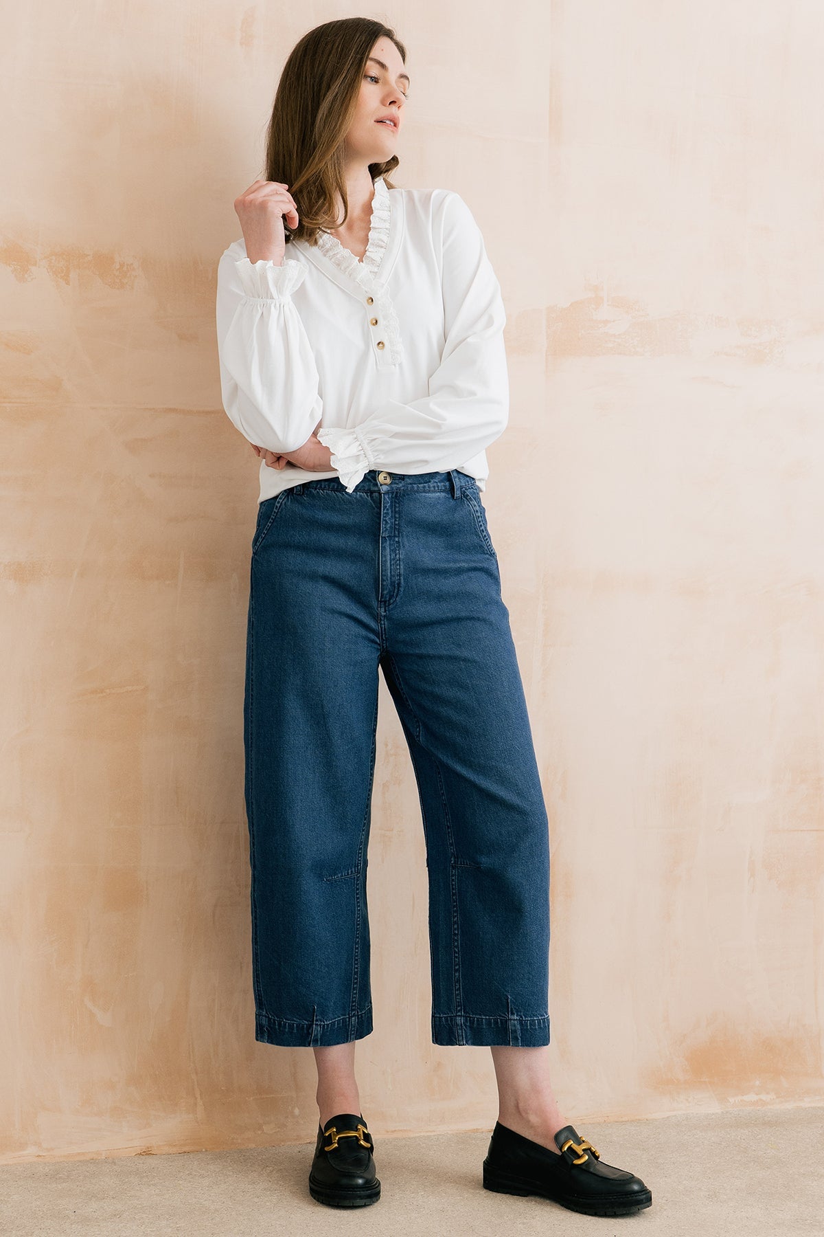 Lily and Me Georgia Barrel Leg Denim Jeans Blue