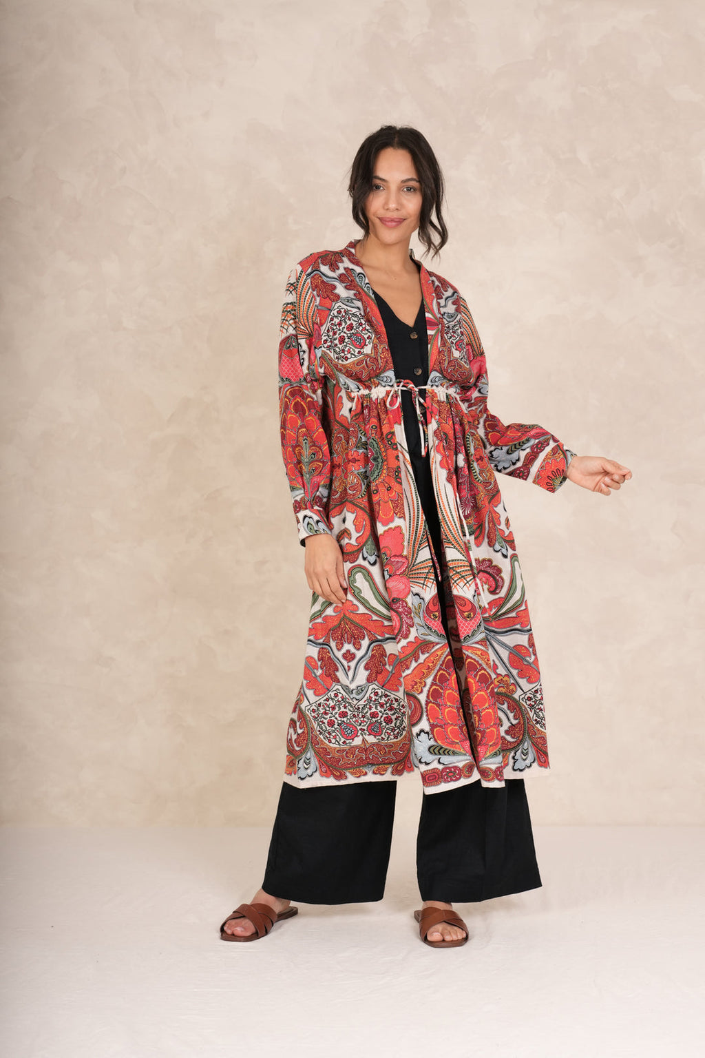 One Hundred Stars Fiesta Orange Duster Jacket-White finn
