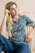 Lily and Me Meadow Printed Organic Cotton Jersey Top Ocean