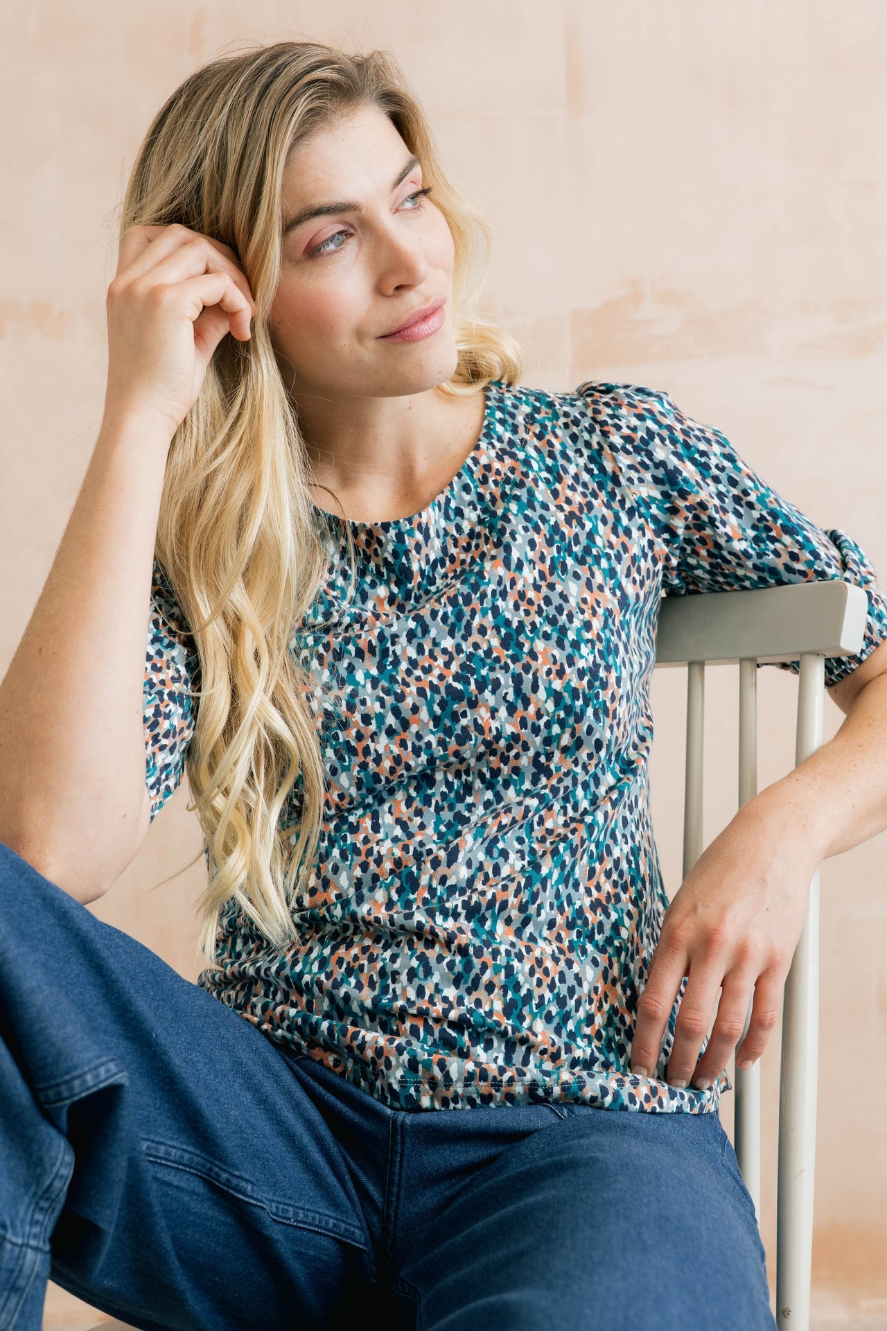 Lily and Me Meadow Printed Organic Cotton Jersey Top Ocean
