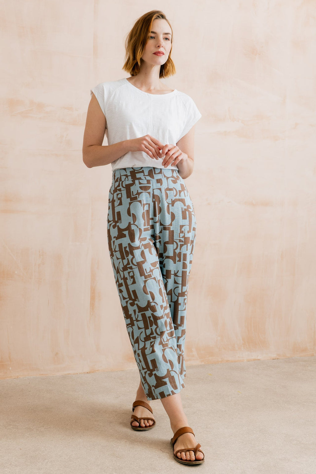Lily and Me Greta Highline Print Cropped Trousers-Trousers-8-Mocha-