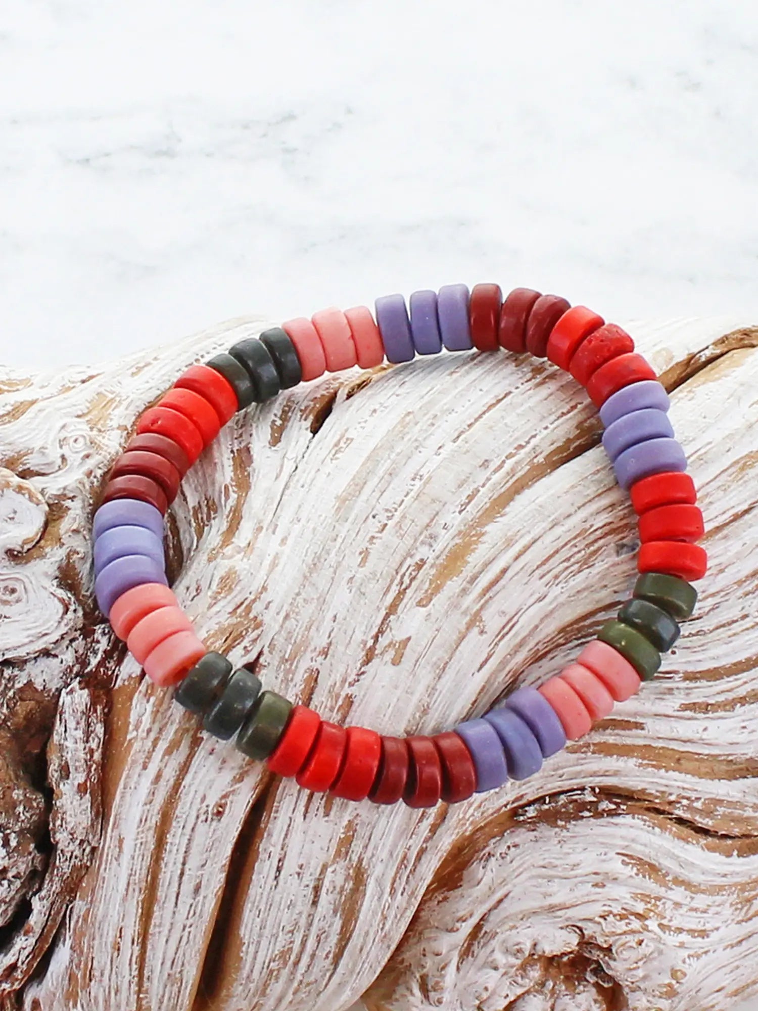 Suzie Blue MIXED COLOUR RECYCLED GLASS BEAD BRACELET BB6502-Suzie Blue-White finn